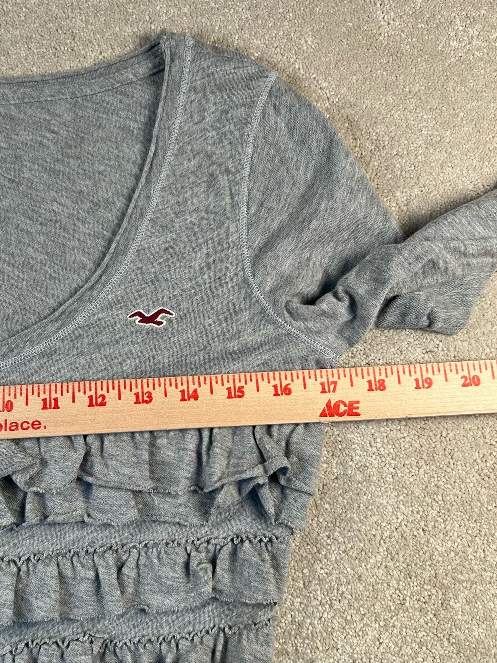 Hollister Shirt Gray Layered Ruffle Front Y2K Feminine Scoop Neck women's small - Picture 4 of 6